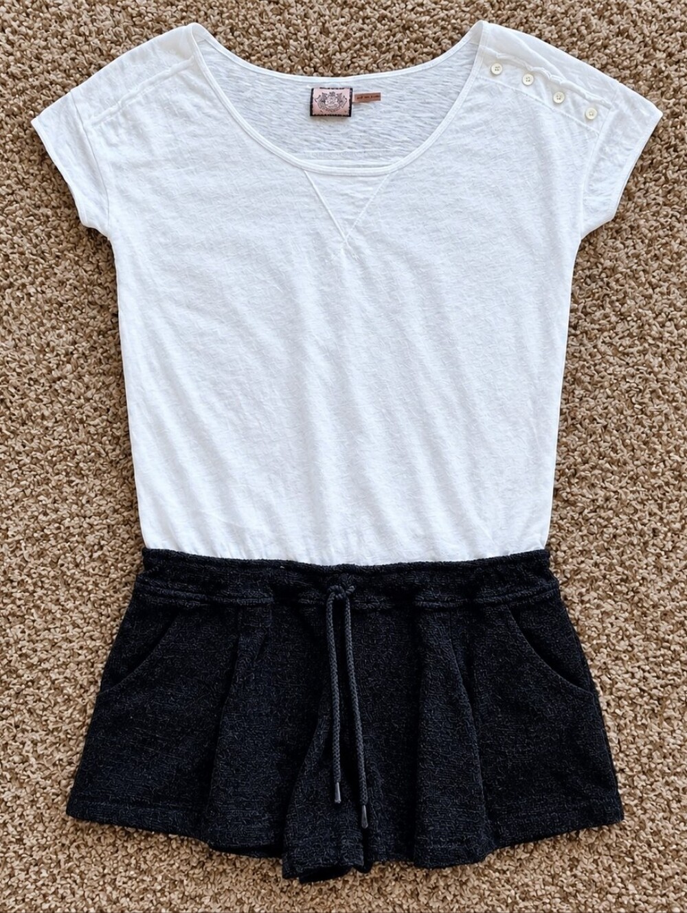 Juicy Couture Vintage Pink Tag Y2K Romper White Black Terry Cloth Shorts